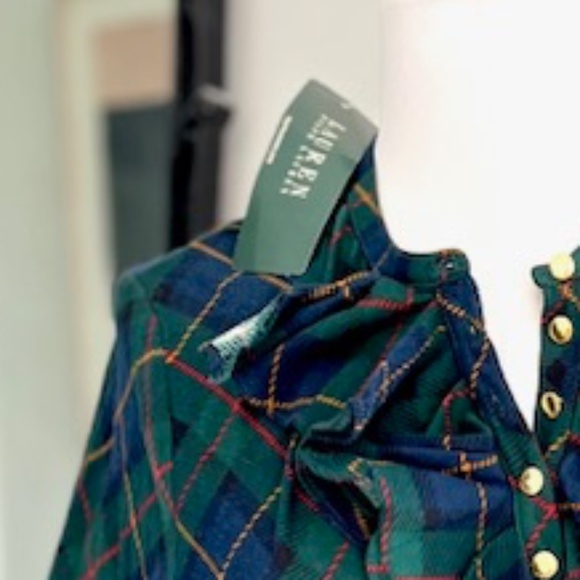 Ralph Lauren Green Tartan Ruffle Shirt Size Large NWT - Picture 9 of 9